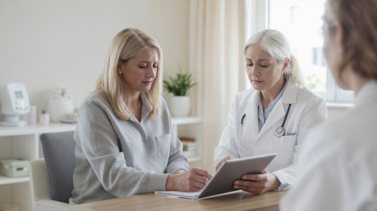 Woman consulting her gynecologist about hysterectomy options covered by Medicare.