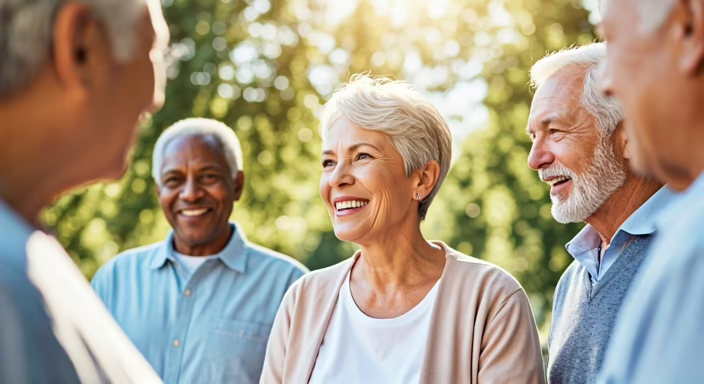 A group of senior friends discussing Medicare Eligibility