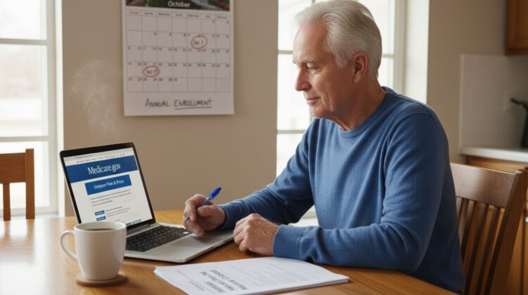 Senior reviewing Medicare Advantage plan change options during open enrollment period.